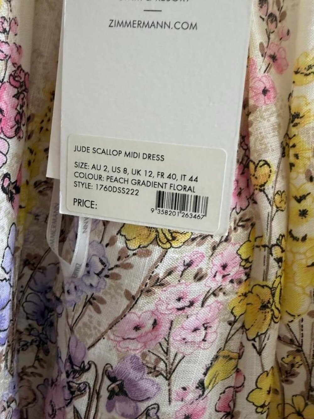 Zimmermann Jude Scallop Midi Dress – NWT – Peach Gradient Floral – AU 2 / US M - Picture 4 of 7
